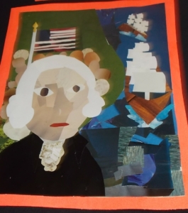 Arts integration project consisting of paper collages portraying the leaders of the Revolutionary War