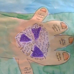 An artistic depiction of a hand created as part of an arts integration project